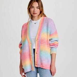 Blank NYC Rainbow Multicolored Oversized Chunky Knit Cardigan Women's XS NWT